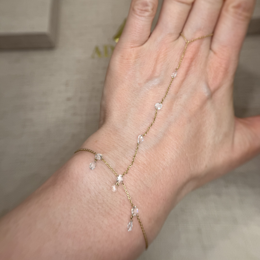 Drop Diamond Hand Chain Bracelet in 14K Yellow Gold