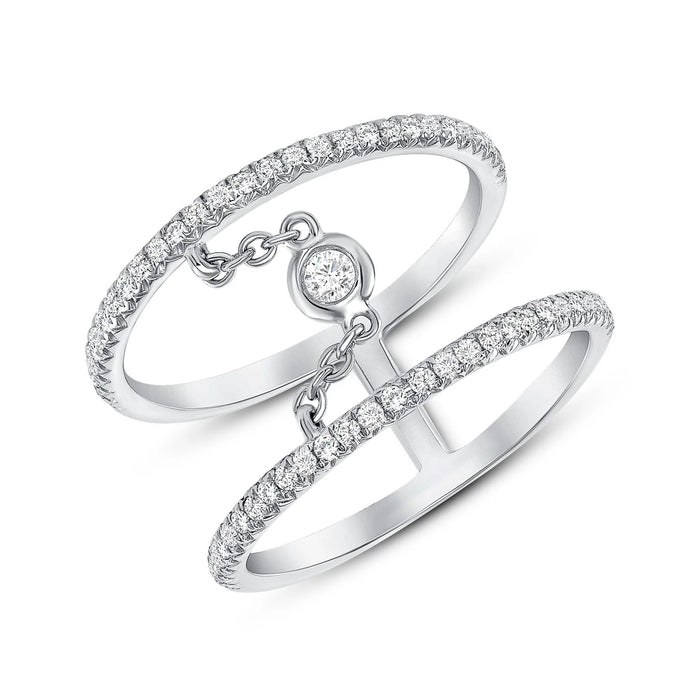Double Band 14K (or 18k upon request) Yellow Gold Chain Link Diamond Ring