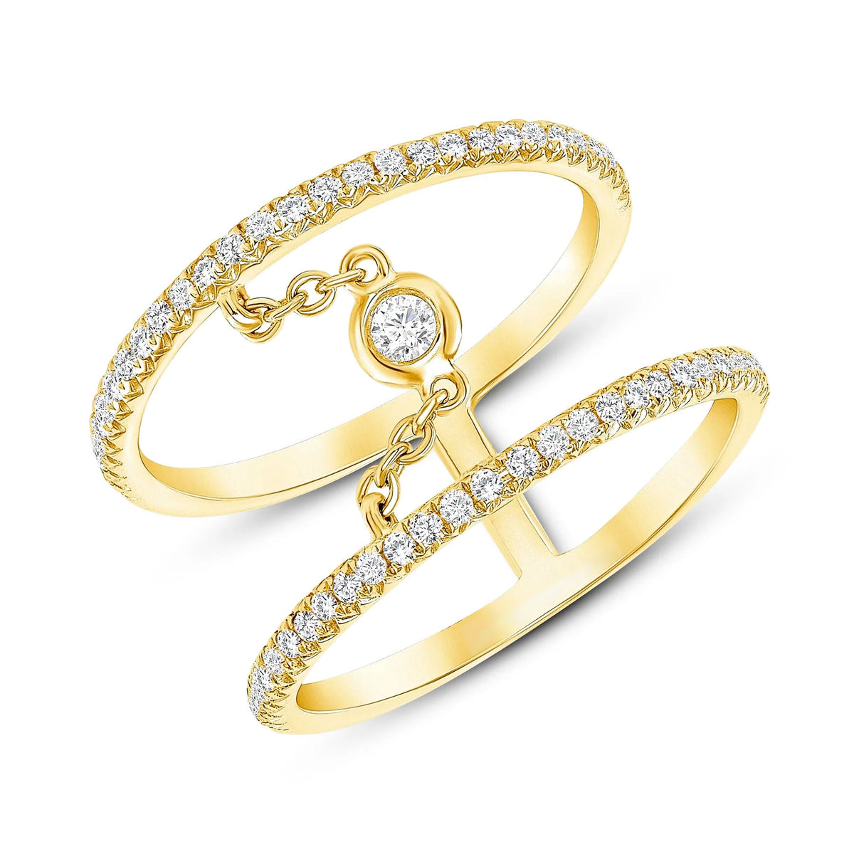 Double Band 14K (or 18k upon request) Yellow Gold Chain Link Diamond Ring