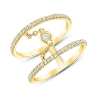 Double Band Chain Link Diamond Ring in 14K Yellow Gold