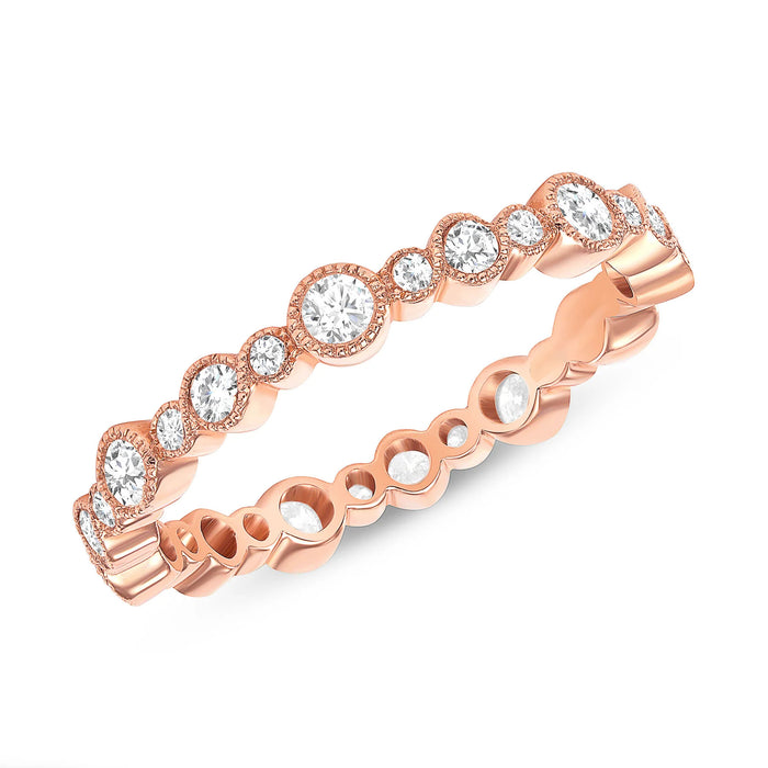 Vintage Inspired Milgrain Diamond Eternity Ring in 14K Yellow Gold