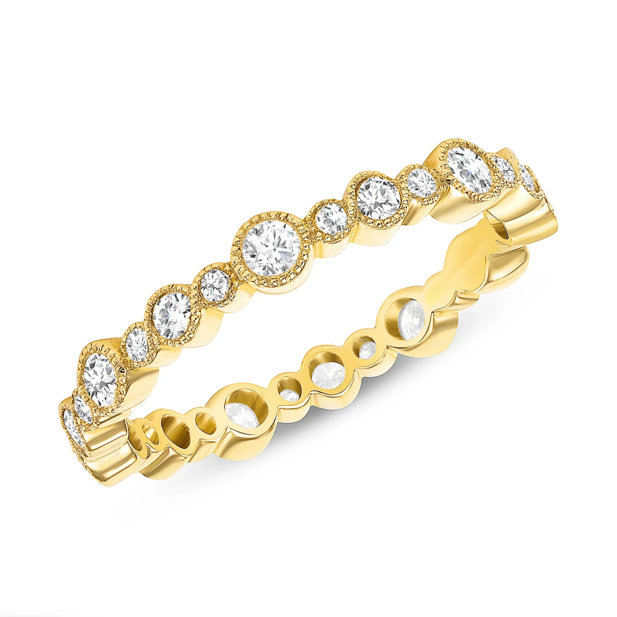 Vintage Inspired Milgrain Diamond Eternity Ring in 14K Yellow Gold
