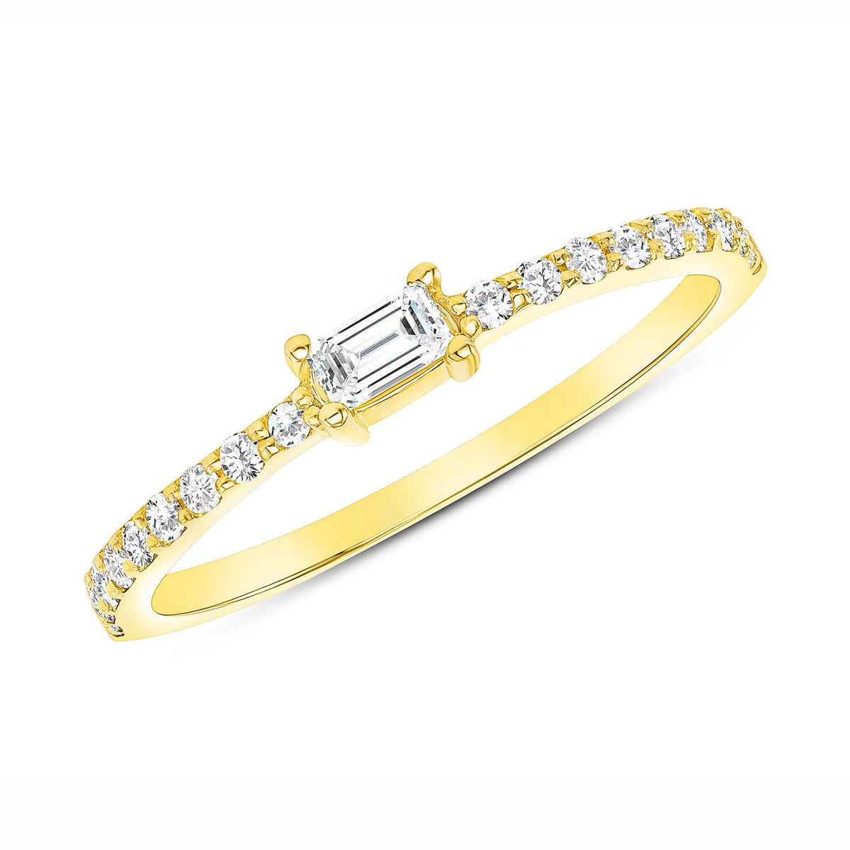 Radiant Grace Emerald Cut Diamond Ring in 14K Yellow Gold