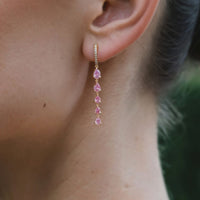 Graduated Pear Cut Emeralds Long Drop Earrings in 14K Gold