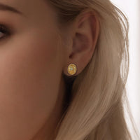 Radiant Beaded Oval Diamond Stud Earrings in 14K Yellow Gold