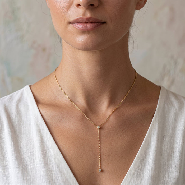 Slim Lariat Diamond Necklace in 14K Yellow Gold