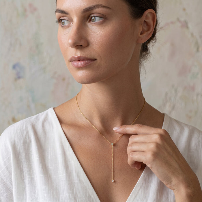 Slim Lariat Diamond Necklace in 14K Yellow Gold