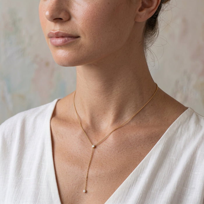 Slim Lariat Diamond Necklace in 14K Yellow Gold