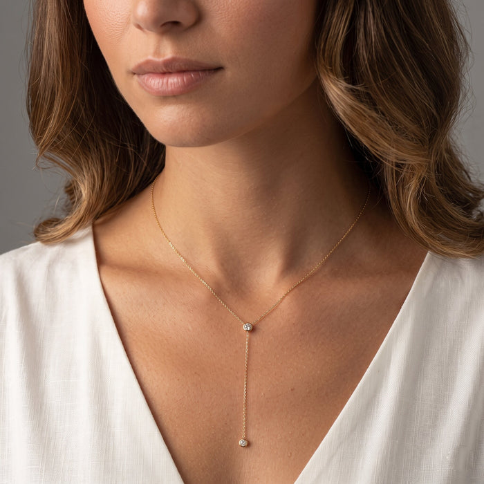 Slim Lariat Diamond Necklace in 14K Yellow Gold