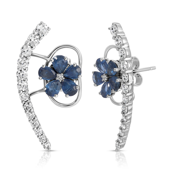 Sapphire Florals Diamond Earrings in 18K White Gold