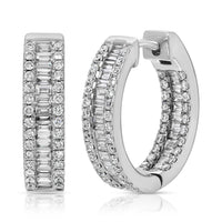 Pave Baguette Diamond Huggie Hoop Earrings in 14K White Gold