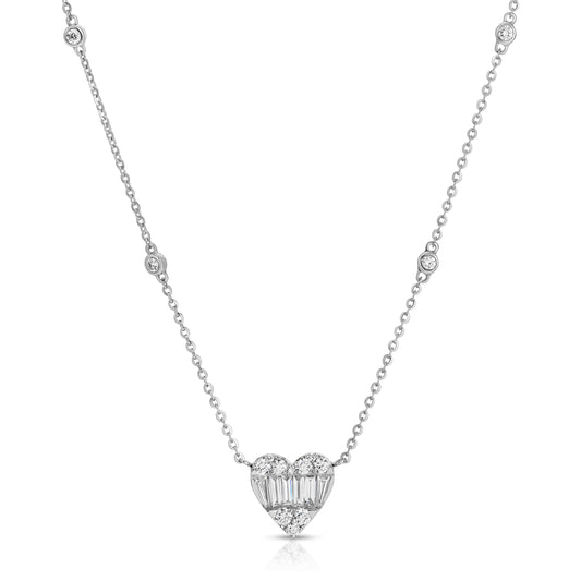 Heart Shape Diamond Necklace in 18K White Gold