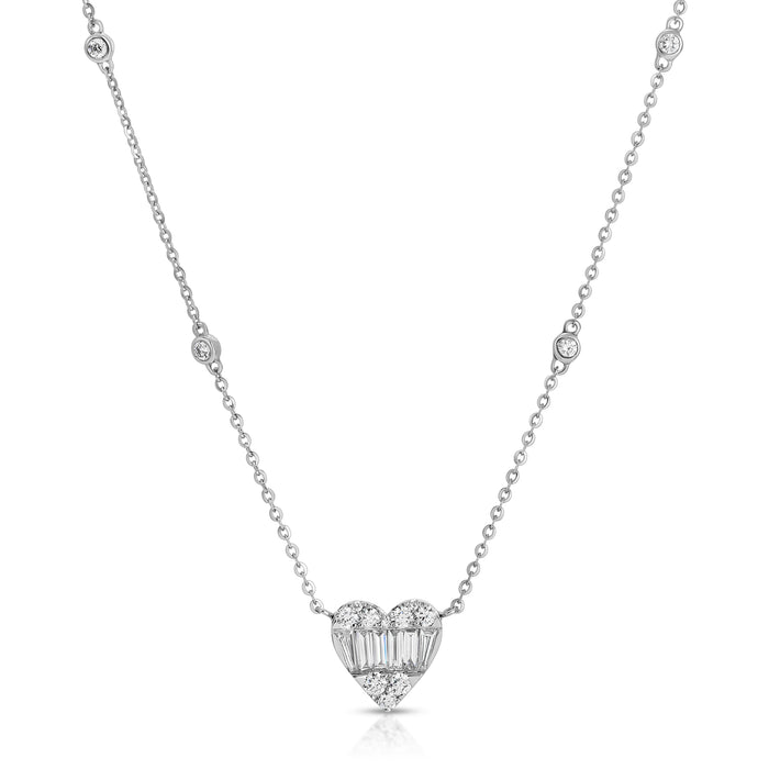 Heart Shape Diamond Necklace in 18K White Gold