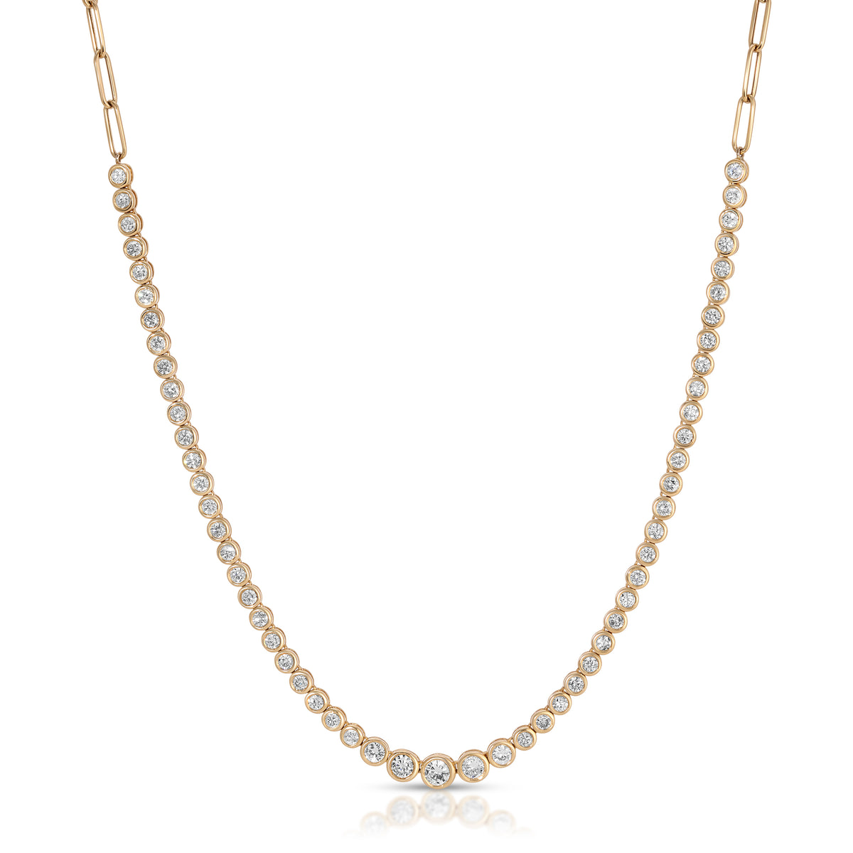 Bezel Paper Clip Adjustable Tennis Necklace in 14K Yellow Gold