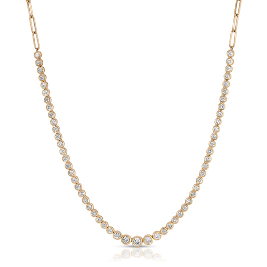 Bezel Paper Clip Adjustable Tennis Necklace in 14K Yellow Gold
