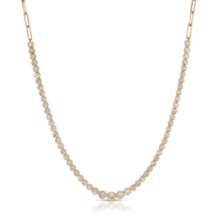 Bezel Paper Clip Adjustable Tennis Necklace in 14K Yellow Gold
