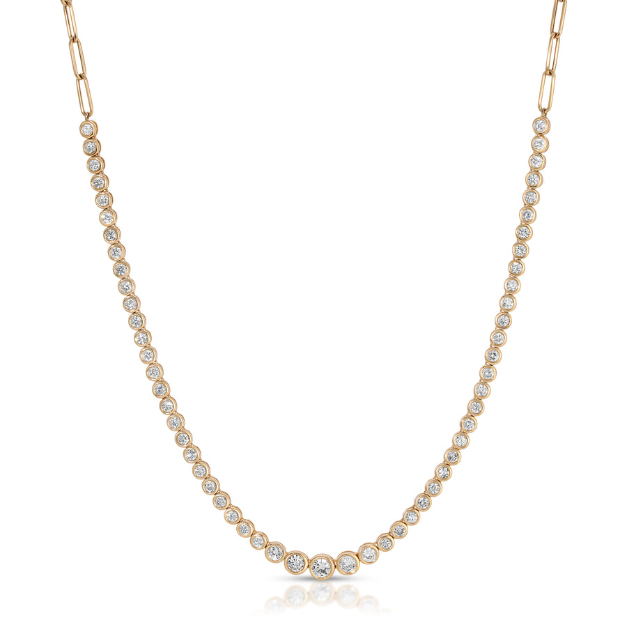 Bezel Paper Clip Adjustable Tennis Necklace in 14K Yellow Gold