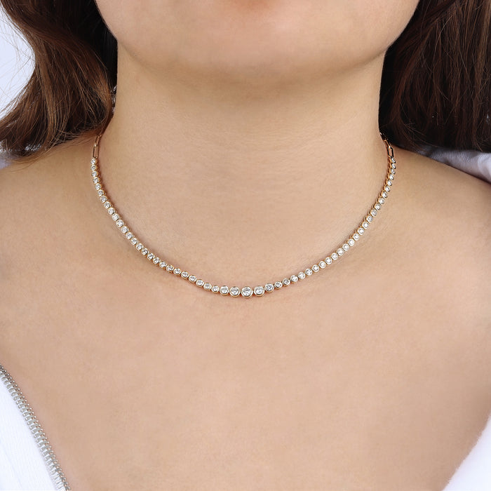 Bezel Paper Clip Adjustable Tennis Necklace in 14K Yellow Gold