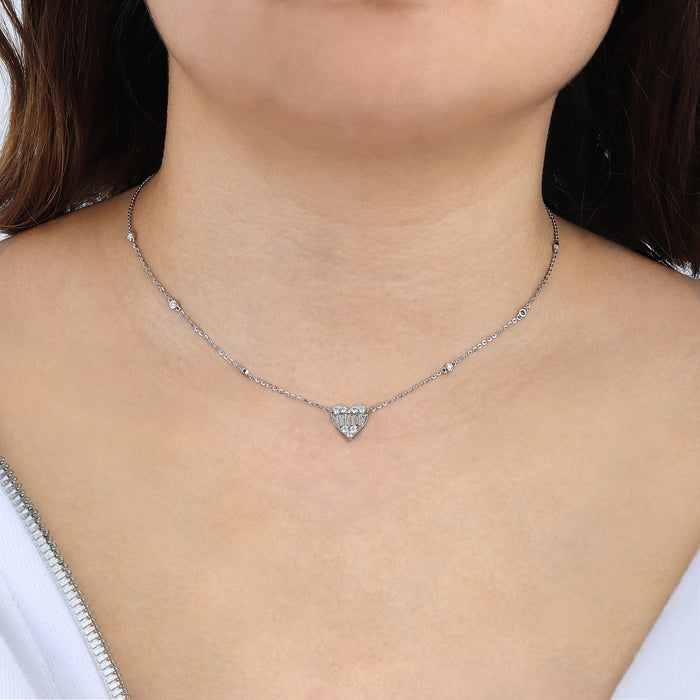 Heart Shape Diamond Necklace in 18K White Gold