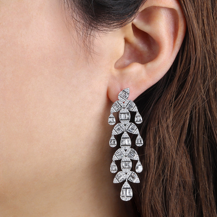 Chandelier Diamond Drop Earrings in 18K White Gold
