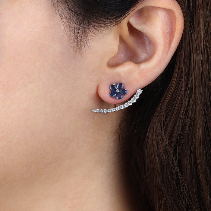 Sapphire Florals Diamond Earrings in 18K White Gold
