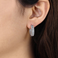 Pave Baguette Diamond Huggie Hoop Earrings in 14K White Gold