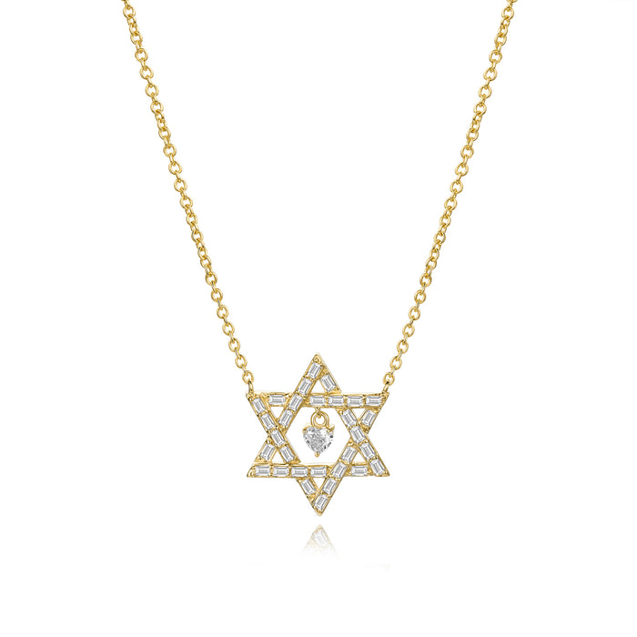 Heart Centered Star of David Necklace in 14K Gold