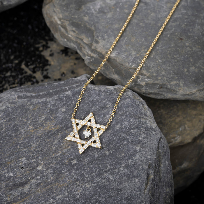 Heart Centered Star of David Necklace in 14K Gold