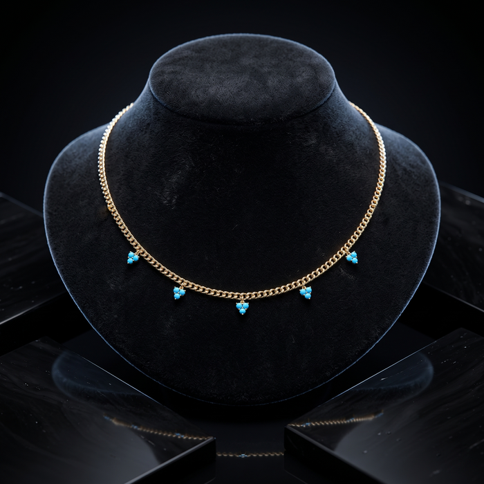 Turquoise Diamond 14K (or 18k upon request) Yellow Gold Link Necklace