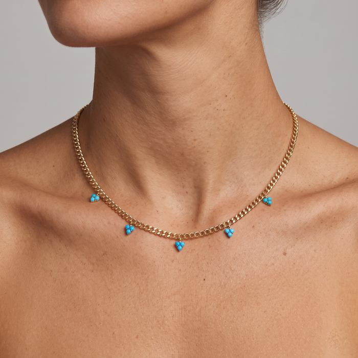 Turquoise Diamond 14K (or 18k upon request) Yellow Gold Link Necklace