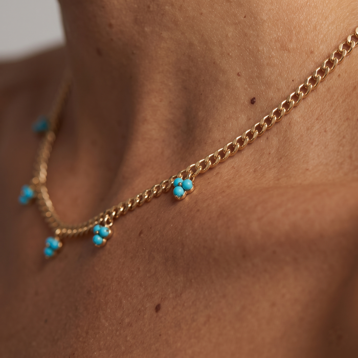 Turquoise Diamond 14K (or 18k upon request) Yellow Gold Link Necklace