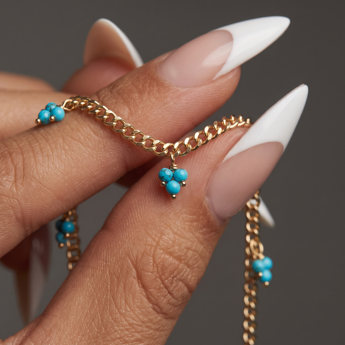 Turquoise Diamond 14K (or 18k upon request) Yellow Gold Link Necklace
