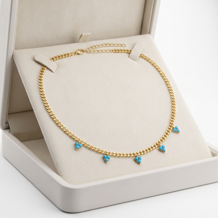 Turquoise Diamond 14K (or 18k upon request) Yellow Gold Link Necklace