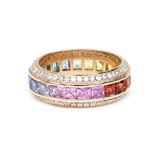 Distinctive Multicolor Sapphire 14K Gold Band Ring