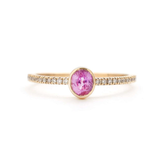 Oval Pink Sapphire 14K Diamond Band Ring