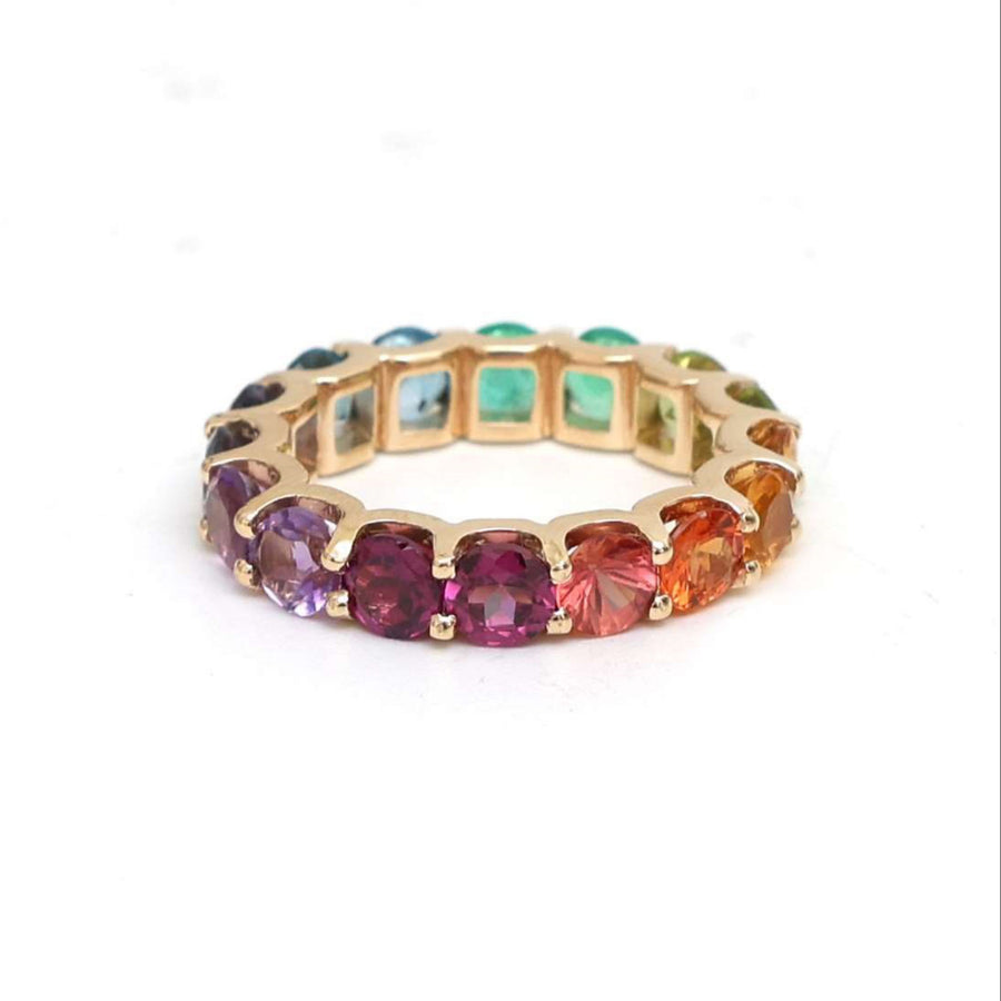 Meticulously Multi-Color Sapphire 14K Gold Eternity Ring