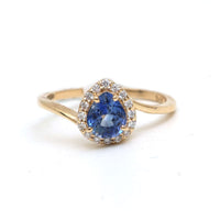 Pear Blue Sapphire 14K Diamond Halo Ring