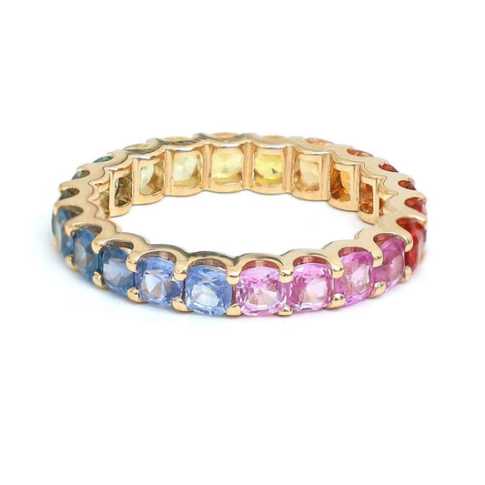 Multi-Colored Gemstone 14K Gold Eternity Band Ring