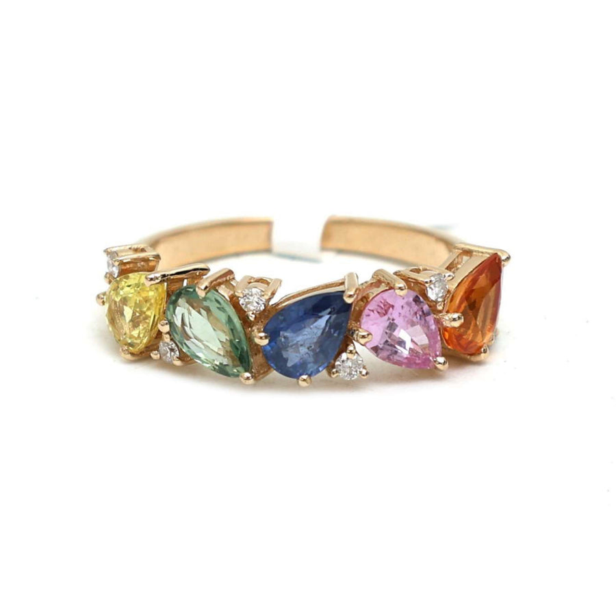 Multi-Color Sapphire & Diamond 14K Gold Band Ring