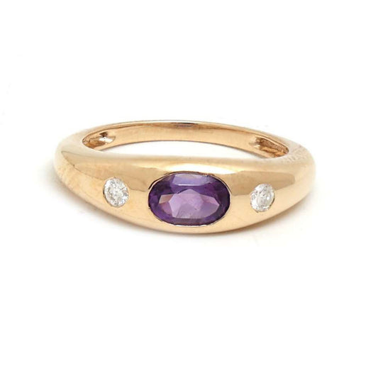 Elegant Amethyst Diamond 14K Gold Ring