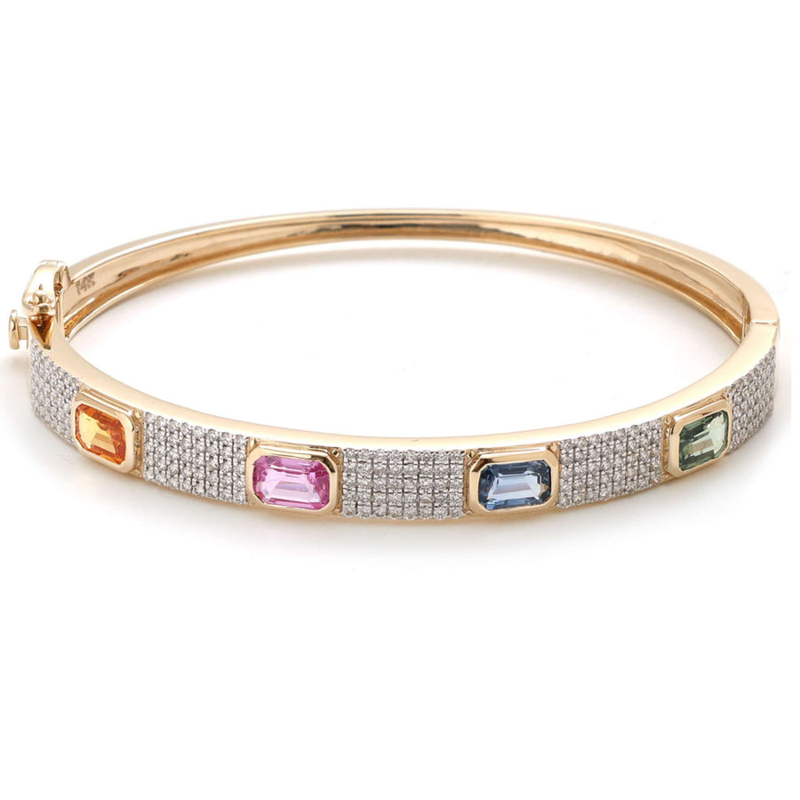Elegant Multi-Gemstone 14K Yellow Gold Diamond Bracelet