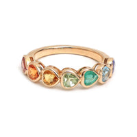 Multi-Color Heart Shape Gemstone 14K Gold Band Ring