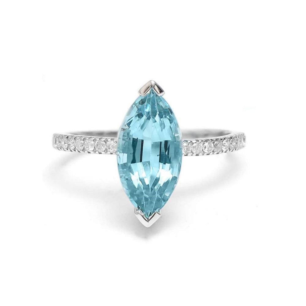 Marquise Aquamarine 14K (18K Custom) Diamond Accent Ring