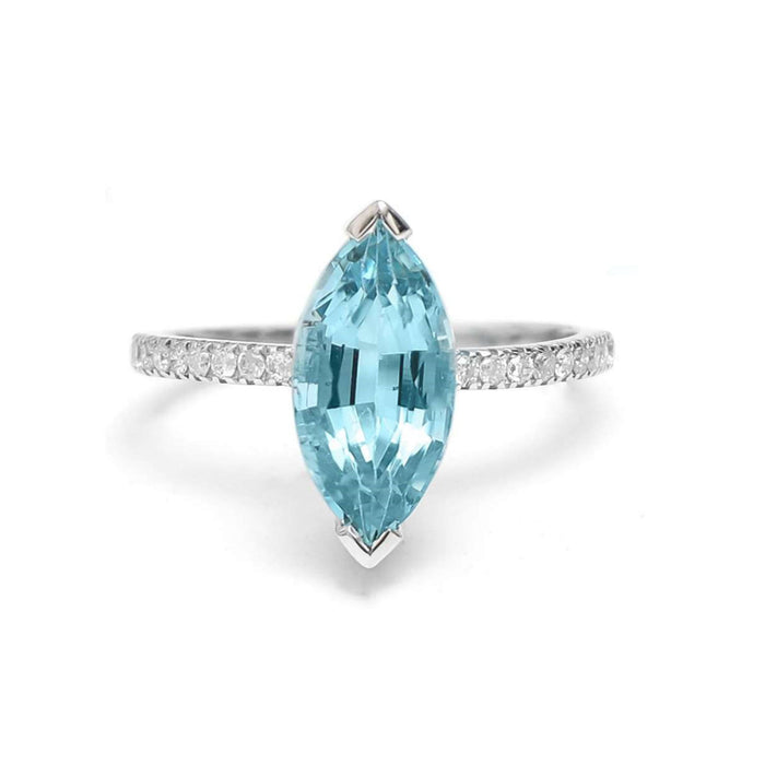 Marquise Aquamarine 14K (18K Custom) Diamond Accent Ring