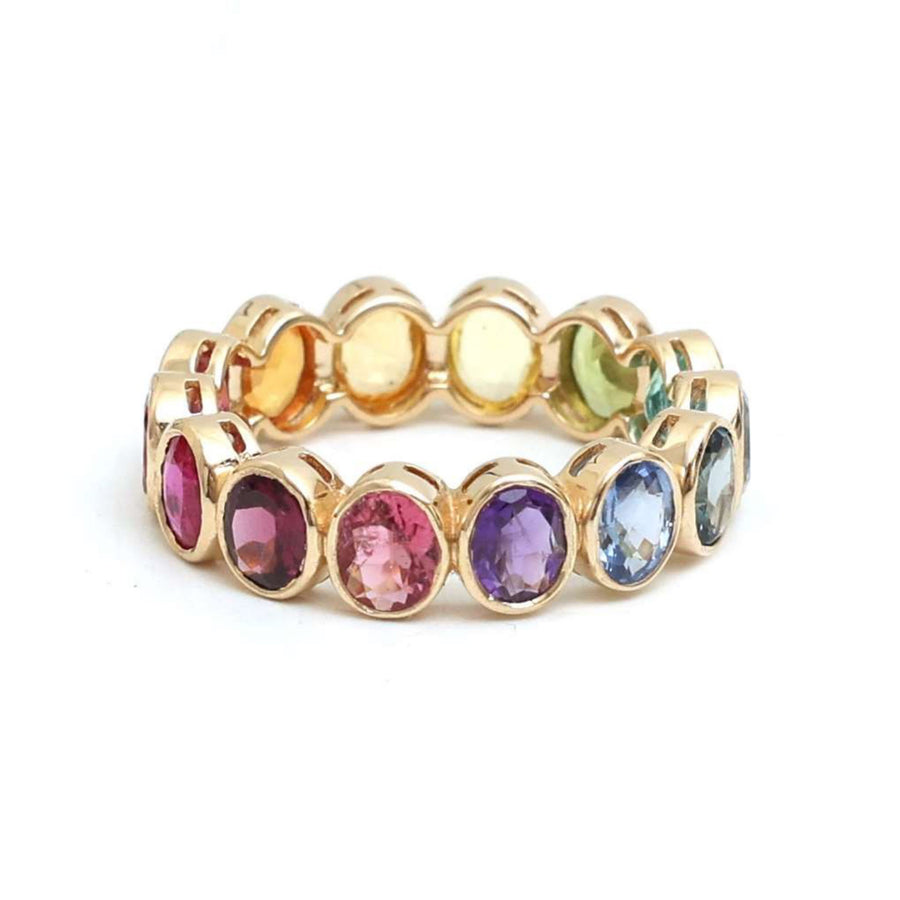 Multi-Color Pear-Shaped Gemstone 14K Gold Eternity Band Ring