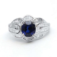 Royal Blue Sapphire Baguette Diamond Ring in 14K White Gold