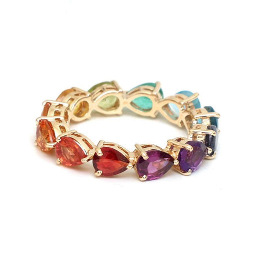 Multi-Color Sapphire & Garnet 14K Gold Eternity Ring