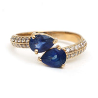 Dual Pear Blue Sapphire 14K Diamond Open Band Ring