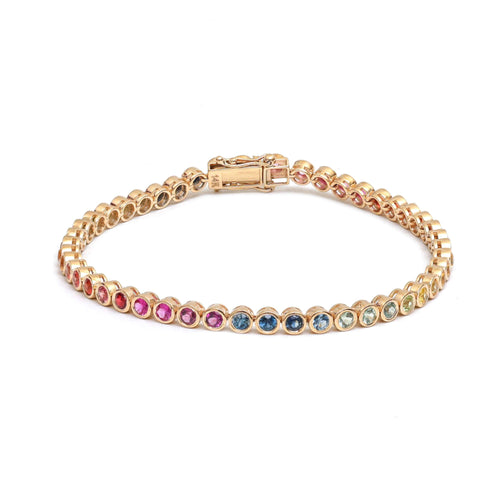 Vivid Gemstone 14K (Custom) Yellow Gold Spectrum Tennis Bracelet