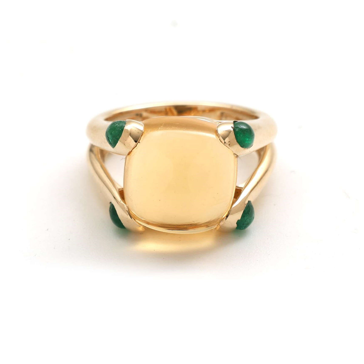 Shiny Citrine Emerald Cushion Ring in 14K Gold